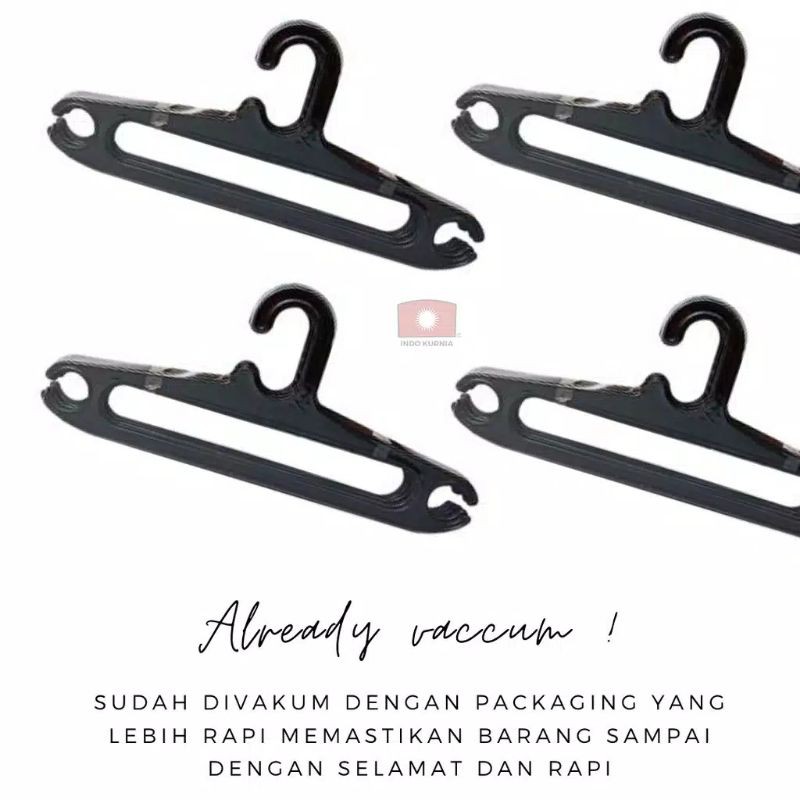 12 pcs Gantungan Baju Plastik Shine Hitam Flat Kuat - Hanger Laundry