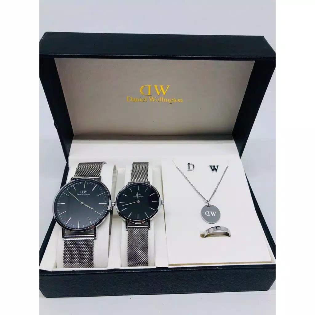 Best Seller !!! Jam Tangan Couple WD 0753K Paket Free Kalung Cincin Anting + Box