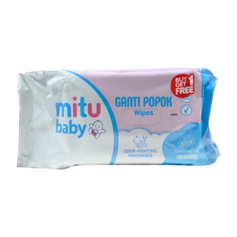 Mitu Baby Wipes 50'S Purple Beli 1 Gratis 1 ML(TISSUE BASAH)