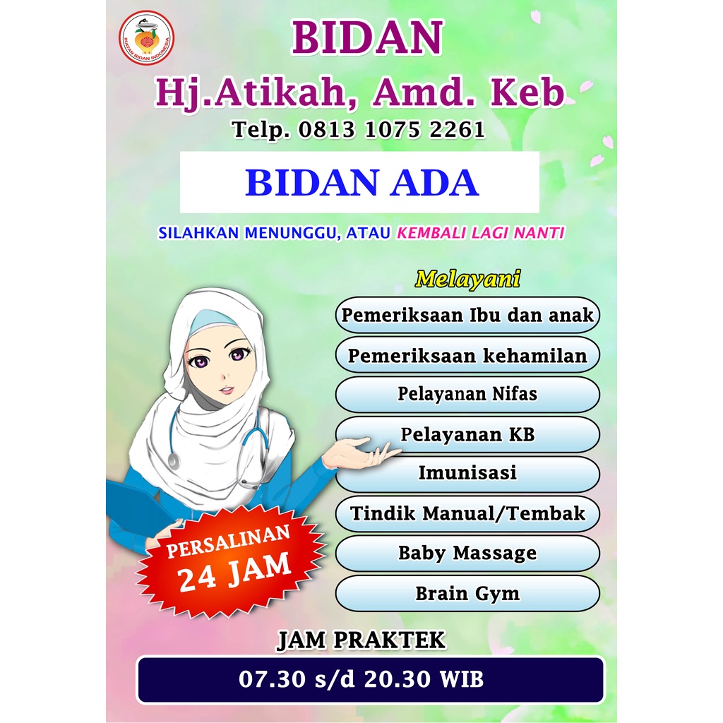 

Papan bidan/dokter Ada, Bidan/dokter Sholat, custom lepas pasang