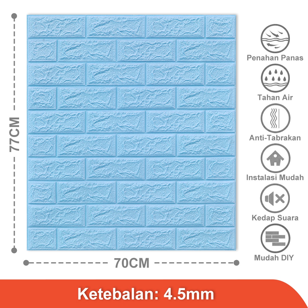 Wallpaper Dinding Foam 3D Dekor Kamar Motif Batu Bata Wallpaper High Quality-Biru(4.5mm)