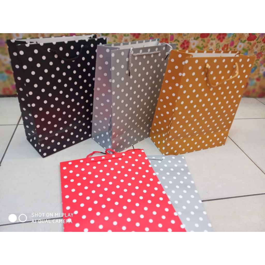 JUAL PAPER BAG POLKADOT CANTIK TOKOPELANGINICER