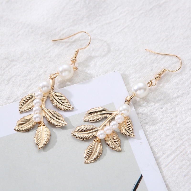 Anting Tusuk Gantung Desain Daun Hias Mutiara Gaya Barokdewi Yunanisexy Untuk Pengantin Wanita