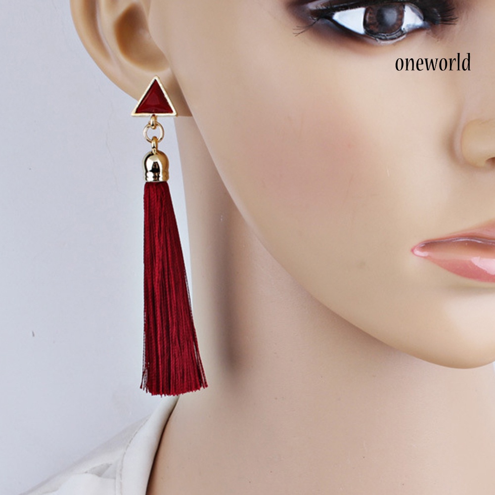 OW@ Bohemian Women Geometric Triangle Long Tassel Drop Earrings Piercing Jewelry