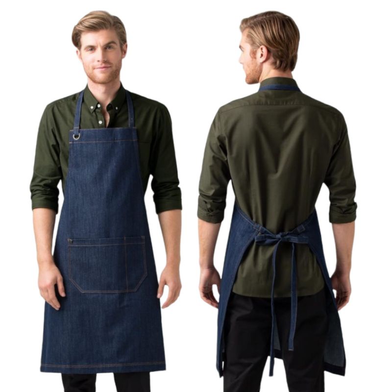 NEW PRODUCT Celemek Apron Barista Bartender Waitres Chef Celemek masak polos dan Custom  - DENIM JEANS PREMIUM