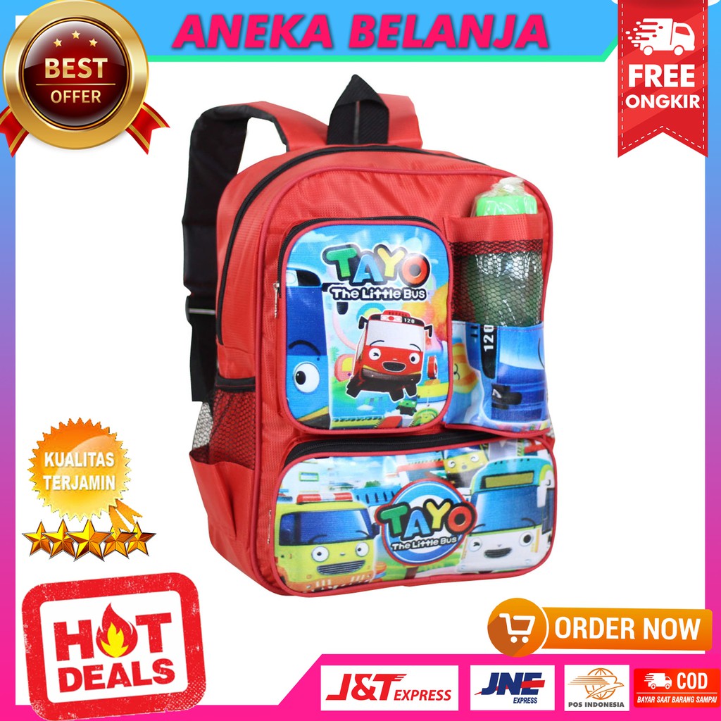 Backpack Terbaru Untuk Sekolah Anak Cowok Gambar Kartun Little Bus Ekonomis Berkualitas Keren Bonus Botol