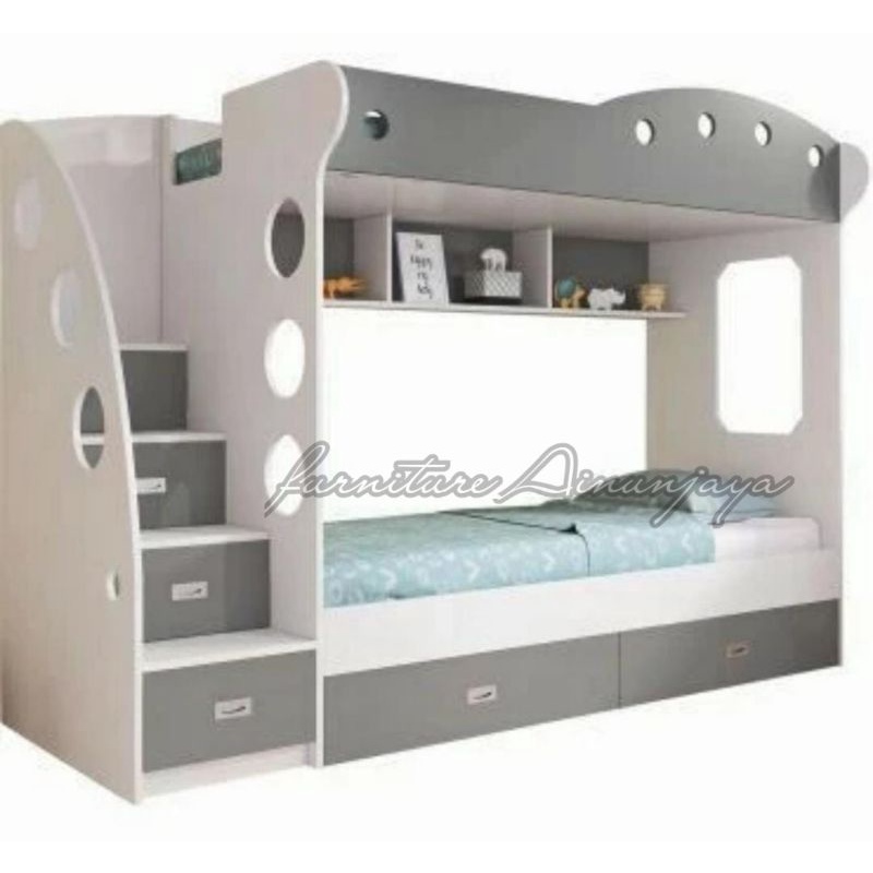 dipan tempat tidur tingkat anak 2 bed +rak buku costum size kasur 90x200cm. geratis ongkir Jabodetab
