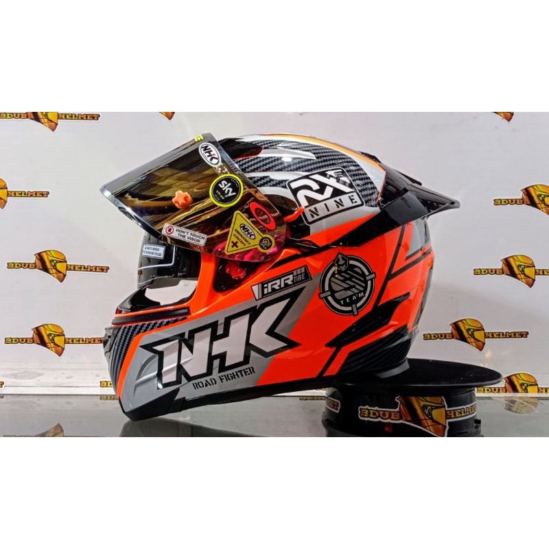Helm Nhk full face RX9 paket ganteng motif racer x orange flouricent visor flat iridium-PAKET GANTENG/V.GOLD