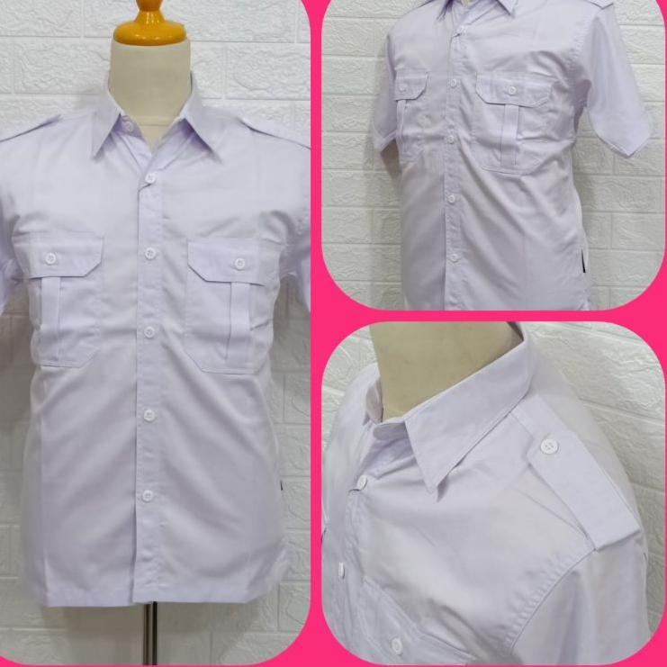 ☂ Kameja PDL PDH PNS Lapangan Baju Kerja Kantor Outdoor Putih Hitam Pria Lengan Pendek Kantong Dua ❅
