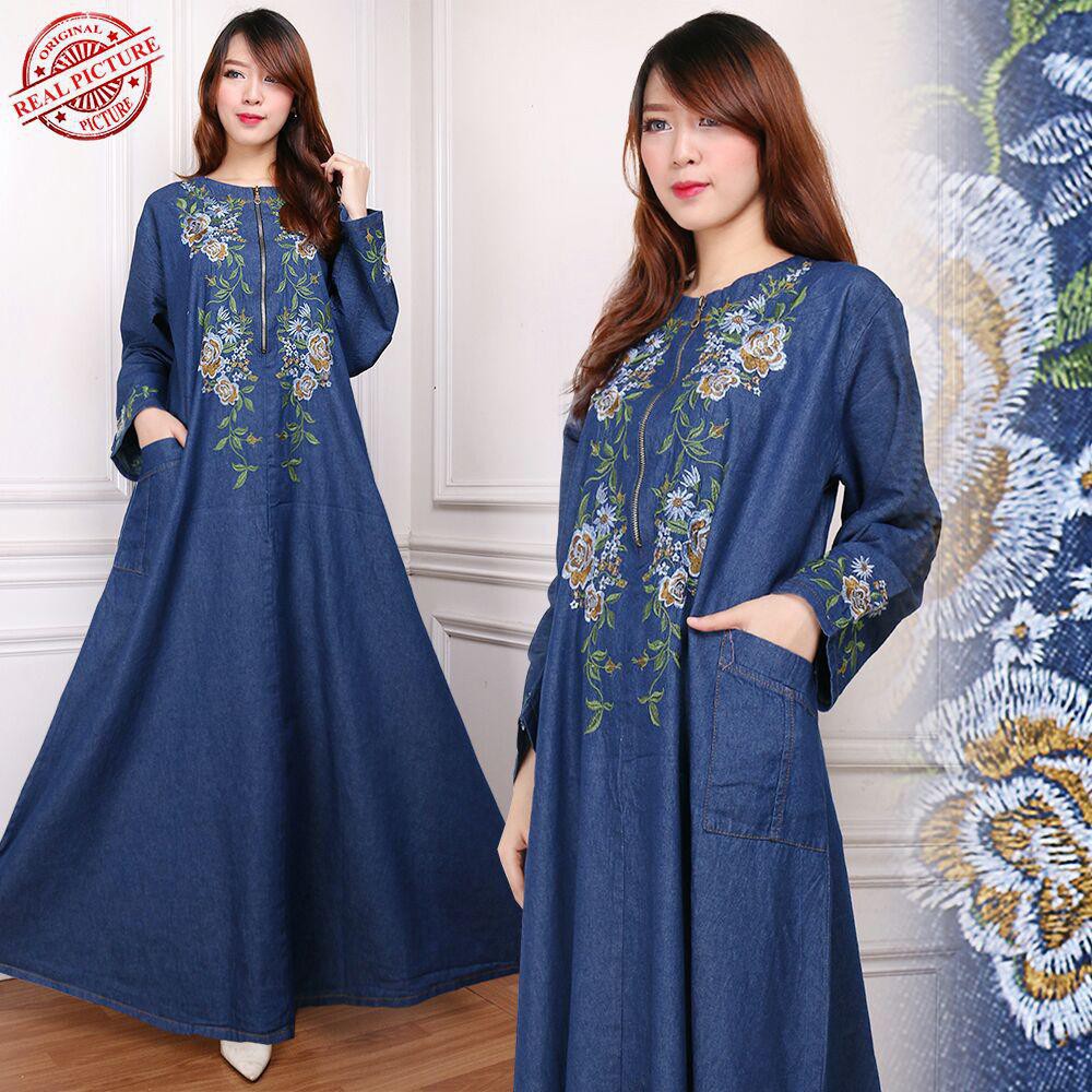 Sb Collection Dress Maxi Delia Gamis Jeans Longdress Jumbo Wanita