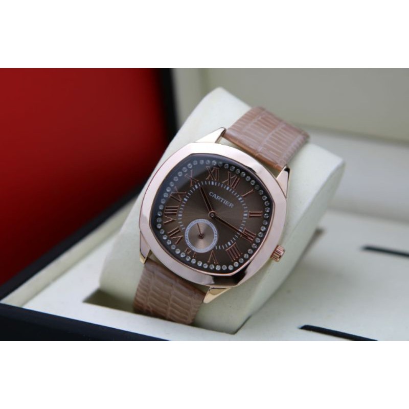 jam tangan wanita Cartier kulit crono detik aktif DM3.7cm