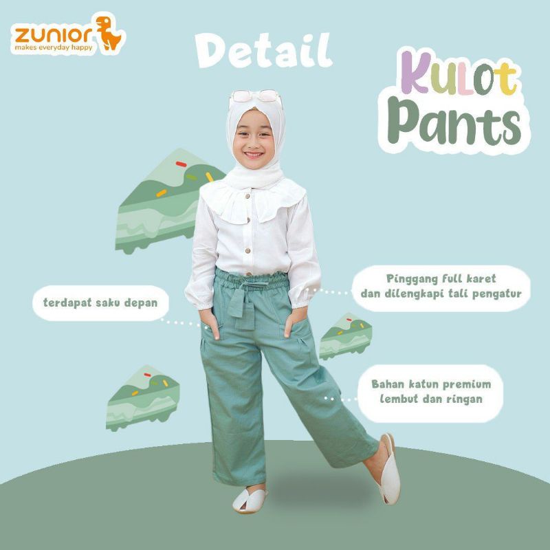 Celana Anak Perempuan Kulot Panjang Bahan Katun Warna Hitam Mustard Harian Pants Zunior