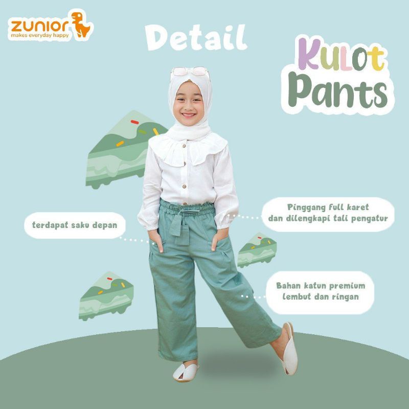 Celana Anak Perempuan Kulot Panjang Bahan Katun Warna Hitam Mustard Harian Pants Zunior