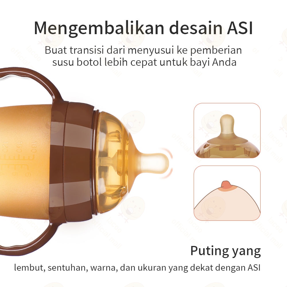 Lacoo PIKO botol susu bayi BPA free Botol bayi coklat dengan pegangan