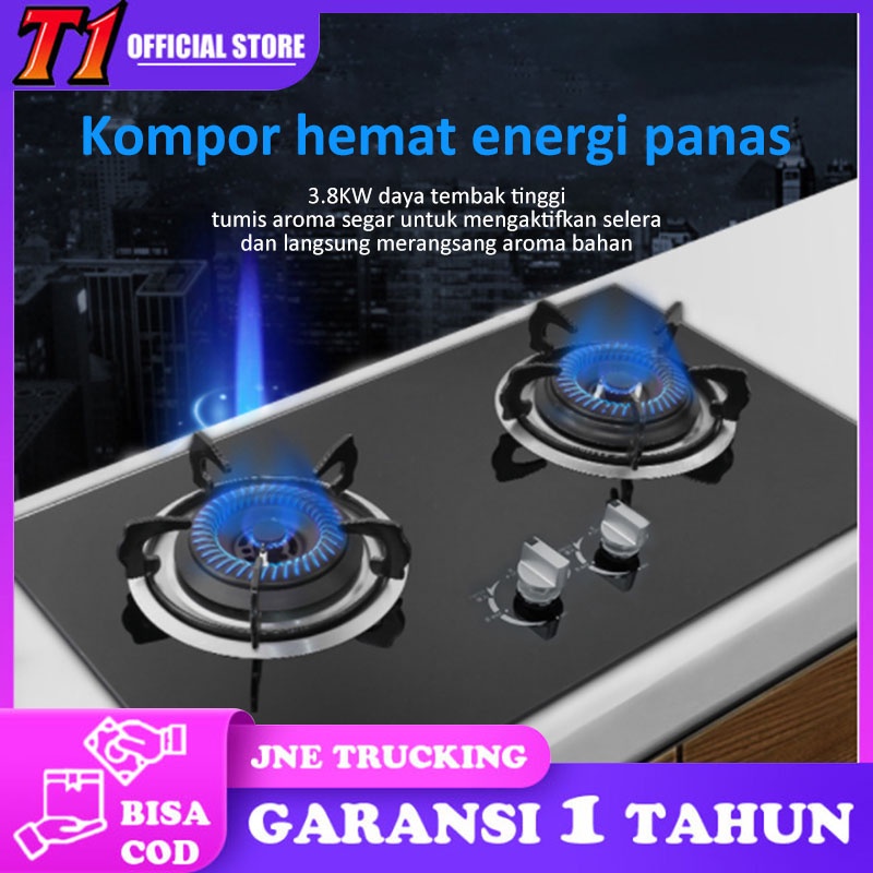 T1 rumah tangga tertanam kompor gas panel kaca tempered hemat energi  panas kompor gas Double hole