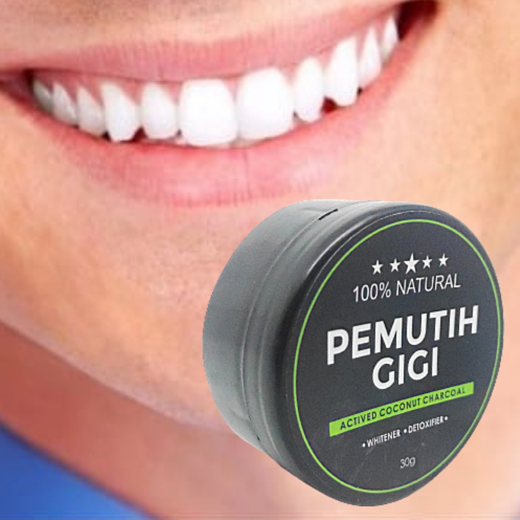 PEMUTIH GIGI Teeth Whitening 30gr Actived Charcoal Powder Halal Ampuh Atasi Gigi Kuning Karang Bau