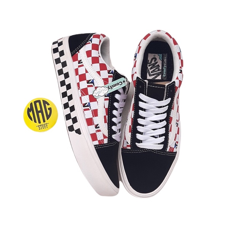 Vans Old Skool Dimension Checkerboard Black Red Comfycush 100% Original BNIB RESMI PT NAVYA