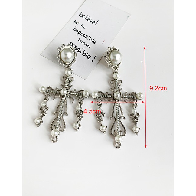 LRC Anting Tusuk Fashion Alloy Pearl Cross Earrings F91346