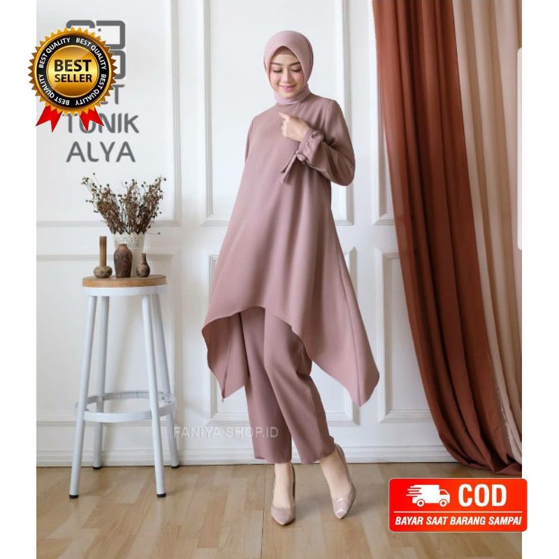 Baju Tunik Setelan Pesta Wanita Bju Tunik Set Kondangan Perempuan Pakaian Cwek Remaja Muslim Dewasa 