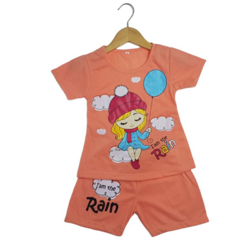 SETELAN BAJU ANAK PEREMPUAN SIKUNING NEW MOTIF RAIN GIRL 2-6 TAHUN