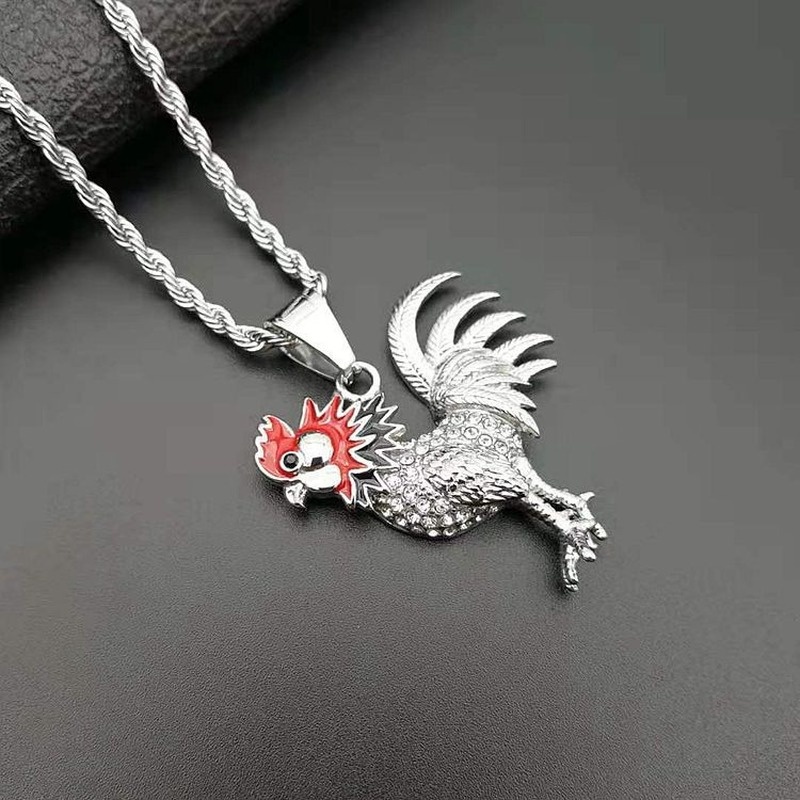 Kalung Liontin 12 Zodiak Ayam Lapis Emas Bahan Titanium Steel Aksen Berlian Gaya Hip hop Eropa Amerika