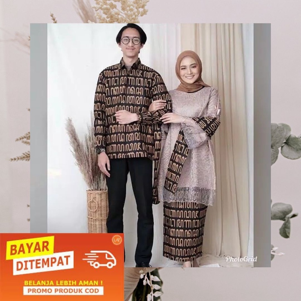 PROMO  Ada Jumbo Couple batik brokat set selendang aksara tunik kemeja dan kebaya model terbaru coup