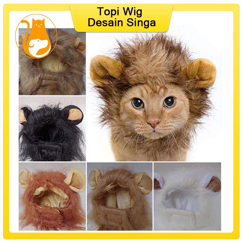 Topi Kucing Singa Cap Rambut Topi Wig Desain Singa Dengan Telinga Untuk Kostum Kucing Dan Anjing Peliharaan