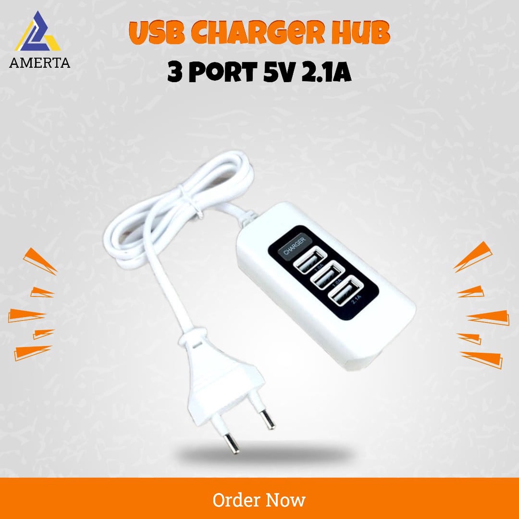 Colokan Listrik Powstro USB Charger Hub 3 Port 5V 2.1A EU plug