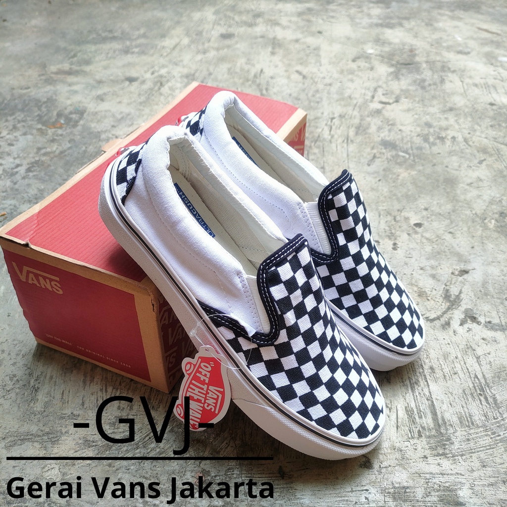 (BISA GRAB) VANS SLIP ON CLASSIC CHECKERBOARD BLACK WHITE WAFFLE DT PREMIUM | VANS SLIP ON ORIGINAL-2