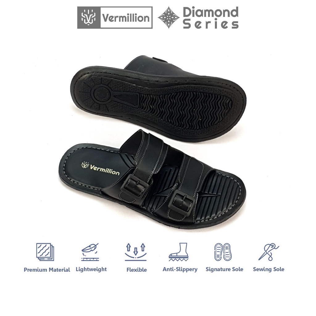 Sandal Kulit Pria Vermillion Sandal Slide Anti Slip Kekinian Termurah Sandal Pria - Aiden