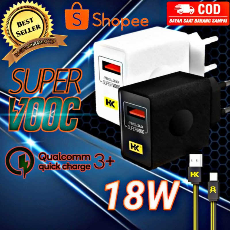 Charger HK QC 3.0 18W 3A SuperFast Charging / Adaptor 3.0 Quick Charge 18W Fast Charging SUPER VOOC