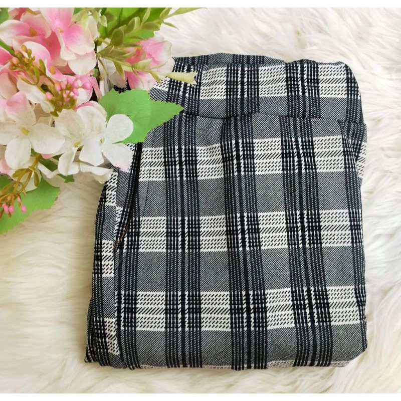 F 22 CELANA PANJANG WANITA KOTAK KOTAK TARTAN + CELANA PANJANG KOREA