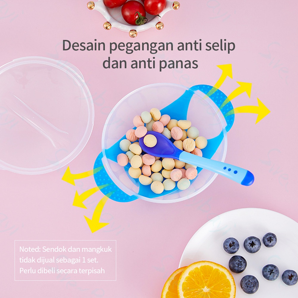 Sweetybayi Mangkok bayi garpu sendok makan bayi dengan sensor panas anti slip mangkuk anak