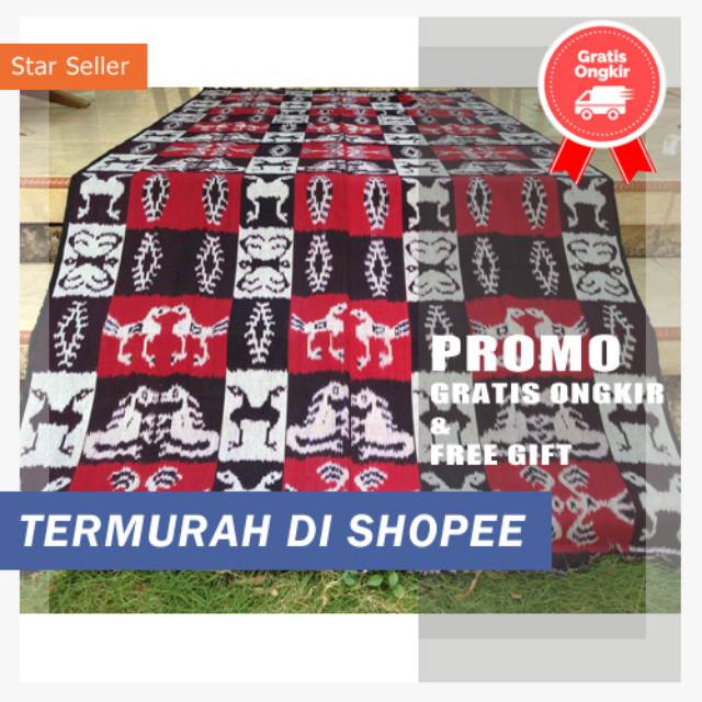 Kain Tenun Blanket Ikat Kotak-kotak Merah Hitam CMY450