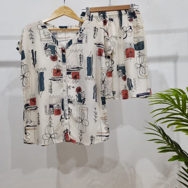 PIYAMA KANCING PENDEK HITS PIYAMA KANCING BUSUI | PIYAMA RAYON | HOMEWEAR-NK PD TT