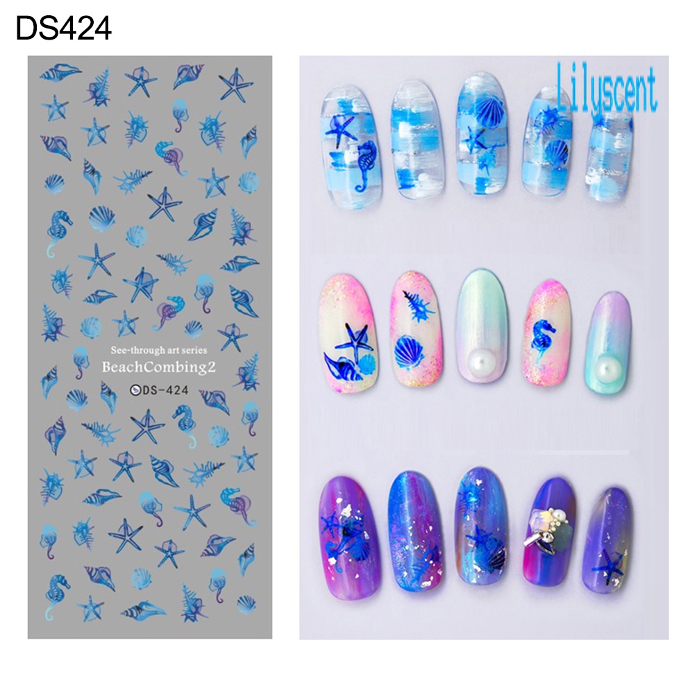 Lily Stiker Decal Transfer Air Motif Bunga / Kupu-Kupu / Kembang Api Untuk Dekorasi Nail Art / Manicure