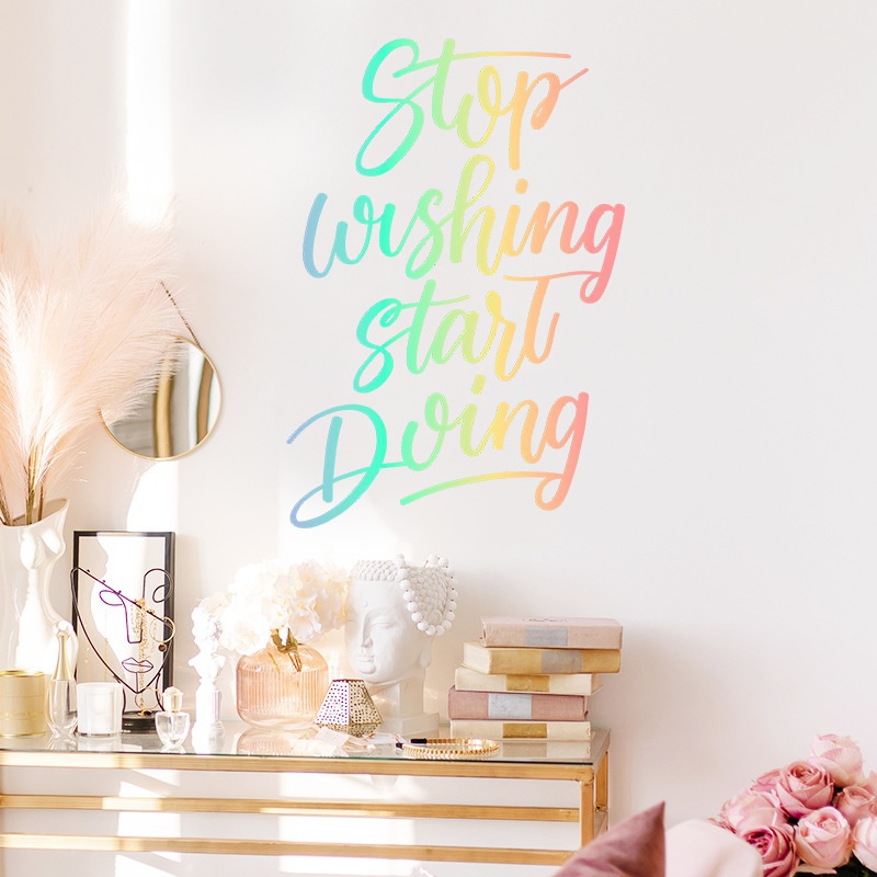 Stiker Dinding Desain Slogan Stop Wishing Start Doing Untuk Dekorasi Kamar Tidur