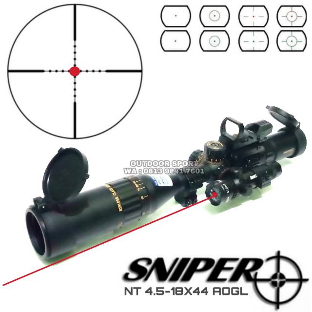 Telescope Sniper MT 4.5-18X44 AOGL RGB With Holosight Red Green Dot + Red Laser Scope - Teleskop