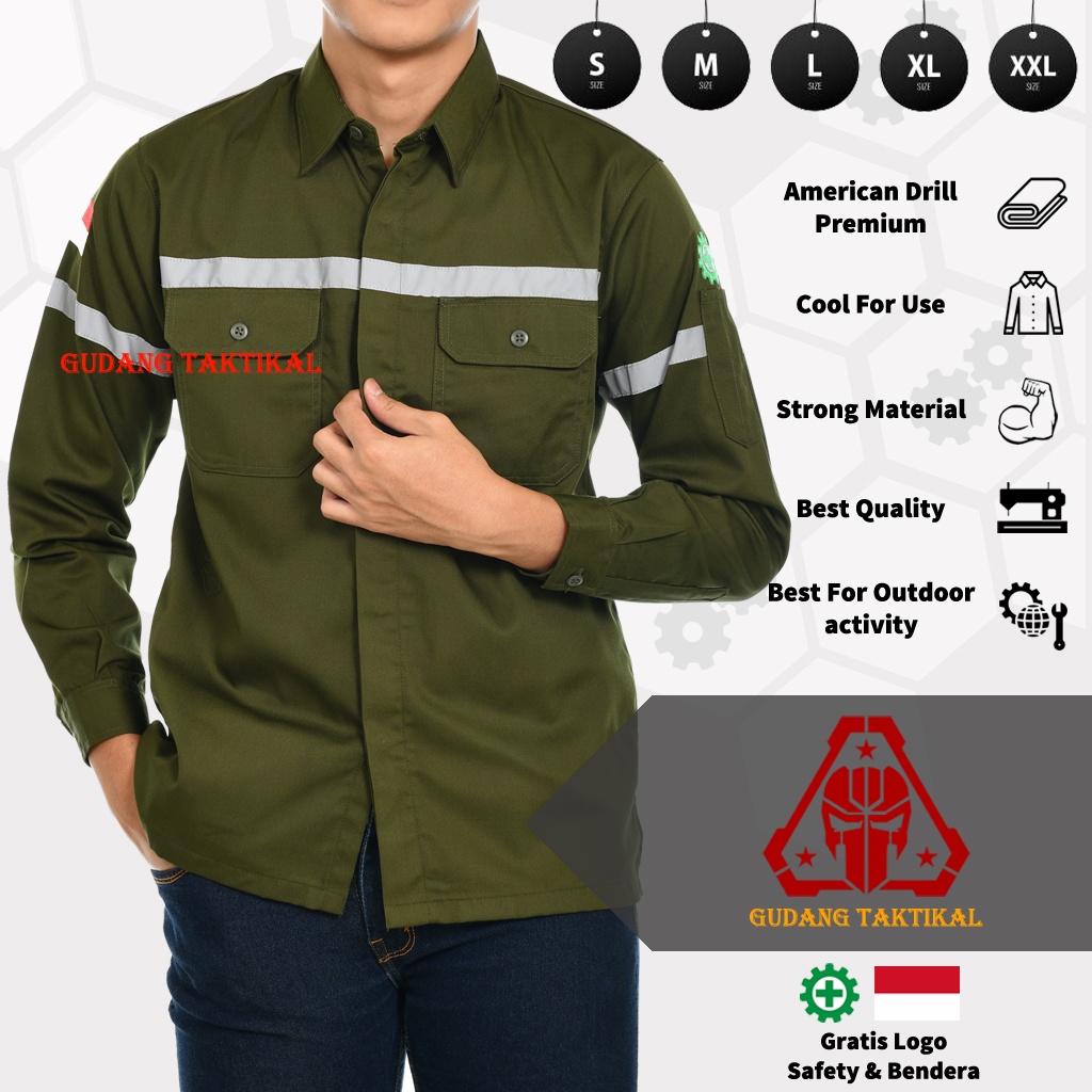 KEMEJA SAFETY K3 BAJU WEARPACK OUTDOOR - Seragam Kerja Lengan Panjang Proyek Tambang Alat Berat PLN 