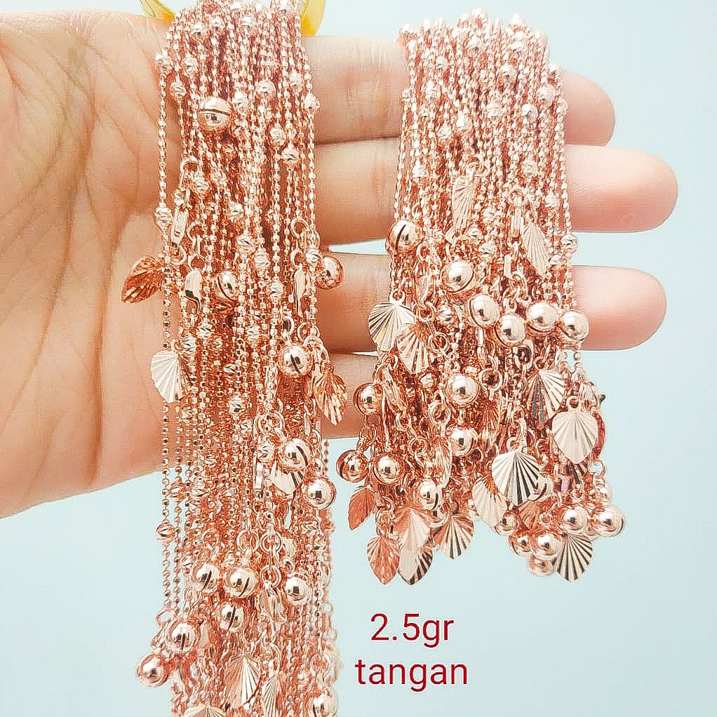 Rantai tangan KAKI anak dan dewasa emas asli kadar 750 75 17k rosegold gelang merica boba pala mix aesthetic ringan 2 3 dua tiga gram gr g terbaru