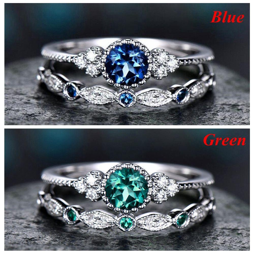 Nanas Biru Set Cincin Pesta Pengantin Perhiasan Tunangan Pernikahan Safir