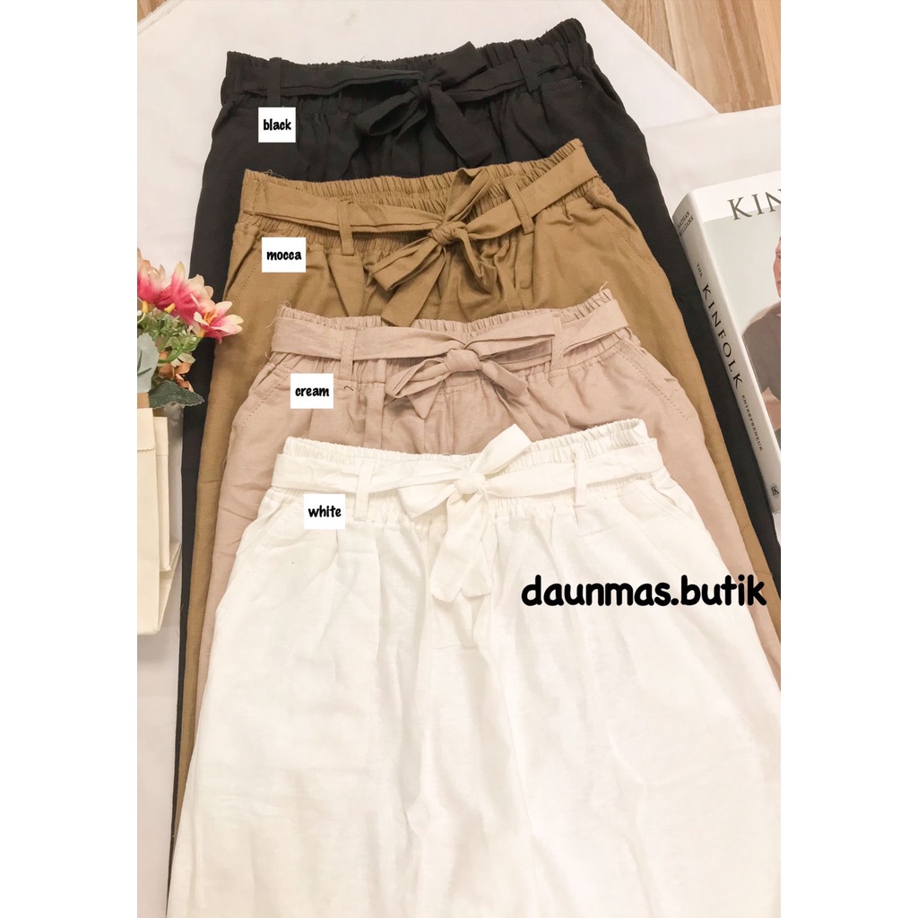 1KG MUAT 4PCS | KULOT LINEN RAMI TALI RIBBON PANTS KAWA KOREAN STYLE HITS OOTD SELEBGRAM FASHION WANITA TERBEST SELLER