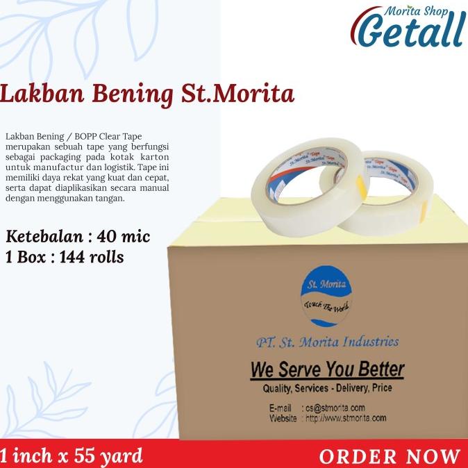 

LAKBAN BENING SUPER MURAH ST.MORITA 1inch x 55yard 40mic (144Rolls) ---Termurah---