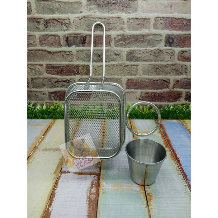 MINI Tempat saji kentang goreng dgn tempat saos Stainless Gagang satu