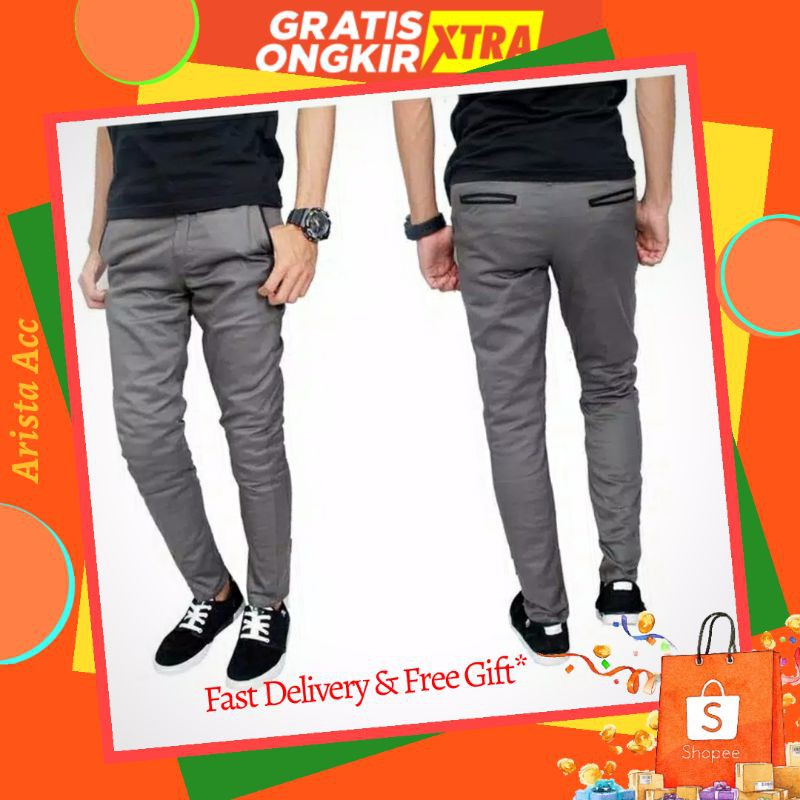 Celana Chino Panjang Pria Slimfit Katun Strecth Melar Cocok Buat Kerja Harian