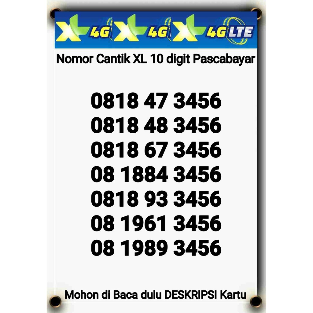 NOMOR CANTIK XL-AXIATA 10 DIGIT PRIORITAS PASCABAYAR SERIES EKOR NAIK 3456