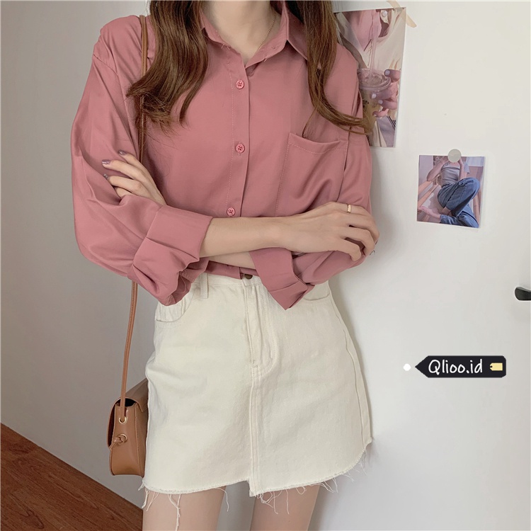 [3 Warna]Atasan Hitam Kemeja Wanita Lengan Panjang Blouse Oversize Fashion Korean style