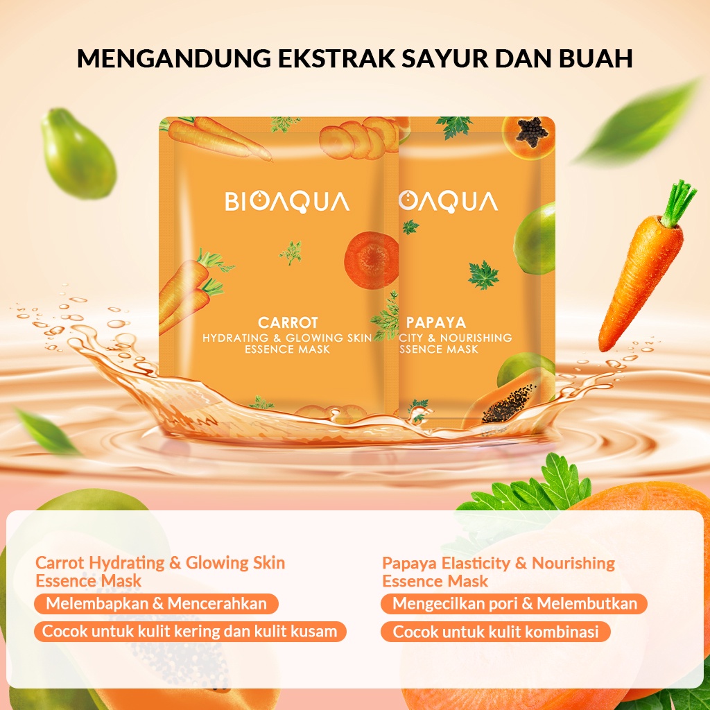 ★ BB ★ BIOAQUA Masker Sheet Mask Vegetables and Fruits Series | Natural Plant Essence Face Mask Masker Naturgo Jerawat/Hydrating/Brightening Masker Wajah BPOM | BIO AQUA