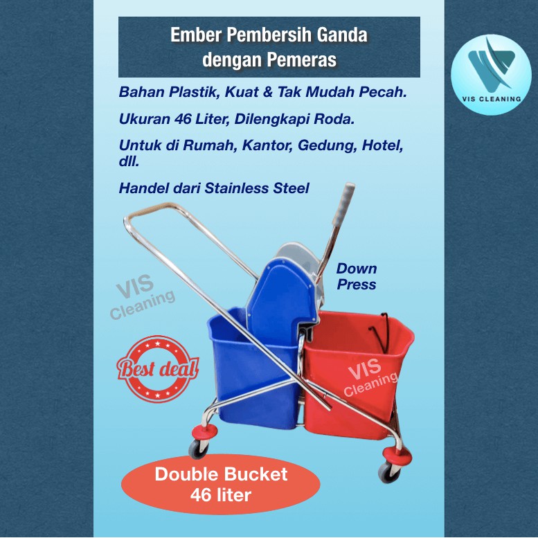 Double Bucket Wringer Trolley 46L ( Ember dengan Pemeras )