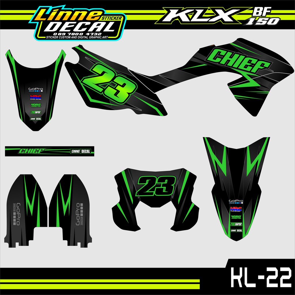 Decal Sticker KLX 150 Bf hitam hijau- Dekal stiker klx bf 150-striping klx 22